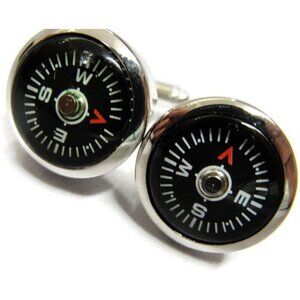 Geoffrey Beene Compass Cufflinks Silver Tone with Box Pre-Owned